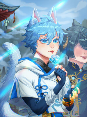 Lineless Half body 2 chara + Background